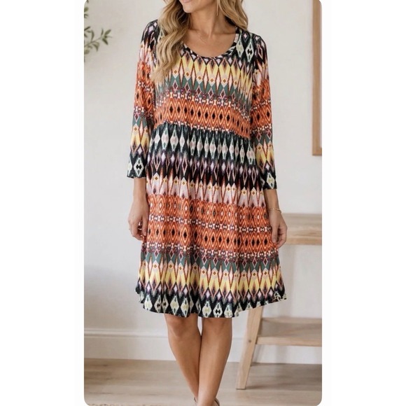 Uncle Frank's Dresses & Skirts - Anthropologie Uncle Frank Geometric Print Babydoll Dress M Scoop Neck